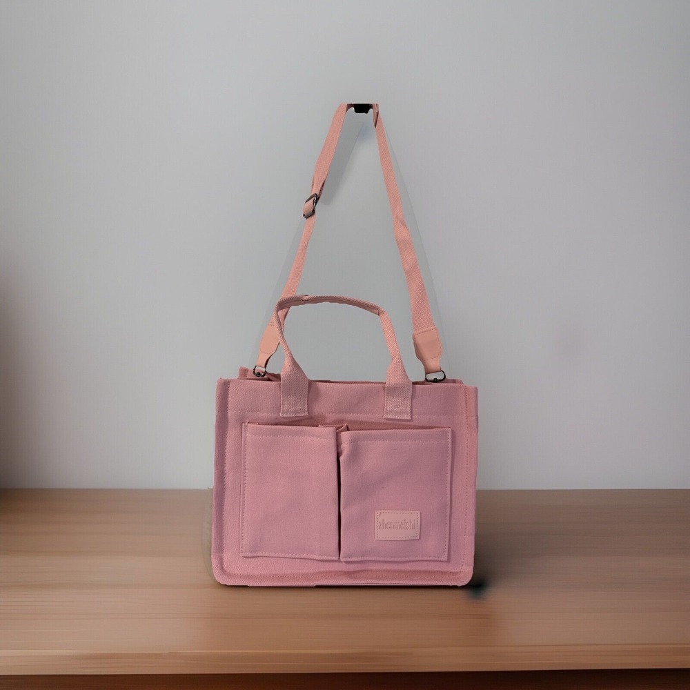 Canvas Tote Bags For Women Large Shoulder Hobo Handbag Purse Multi‎ Pocket Pink